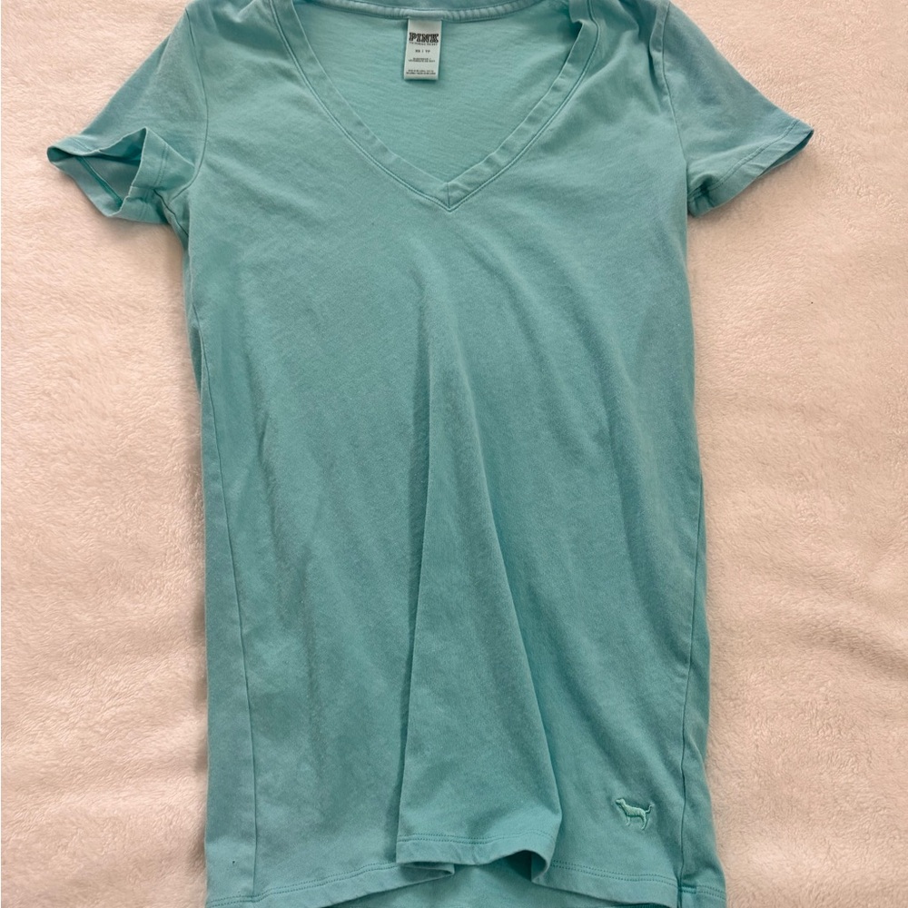 PINK Victoria's Secret Aqua V-Neck Women's Top